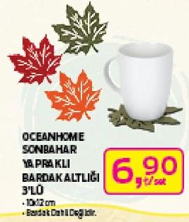 Oceanhome Sonbahar Yapraklı Bardak Altlığı 3'lü image
