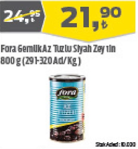 Fora Gemlik Az Tuzlu Siyah Zeytin 800 g (291-320 Ad/Kg) image