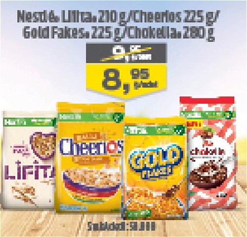 Nestle Ultra 210 g/Cheerlos 225 g/Gold Flakes 225 g/Chokella 280 g image