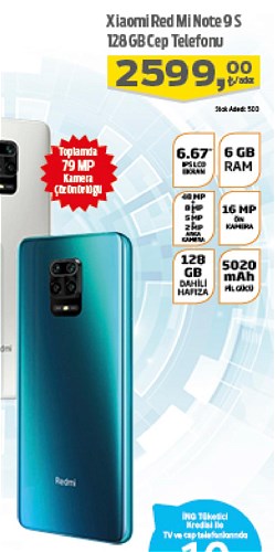 Xiaomi Red Mi Note 9S 128 GB Cep Telefonu image