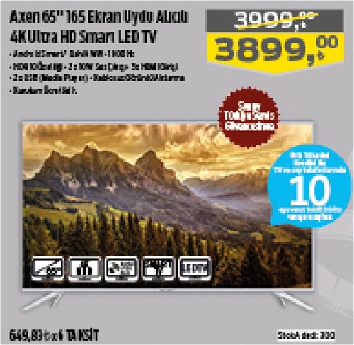 Axen 65" 165 Ekran Uydu Alıcılı 4K Ultra Hd  image