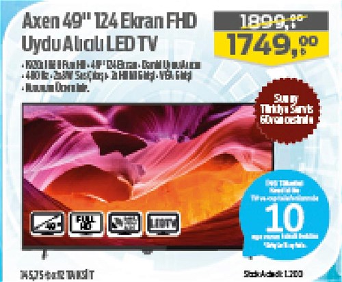 Axen 49" 124 Ekran Fhd Uydu Alıcılı Led Tv image