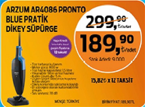 Arzum AR4086 Pronto Blue Pratik Dikey Süpürge image