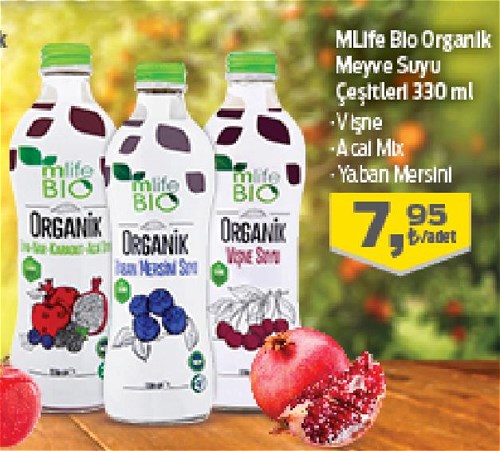 MLife Bio Organik Meyve Suyu Çeşitleri 330 ml image