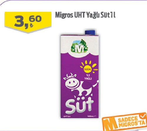 Migros Uht Yağlı Süt 1 l image