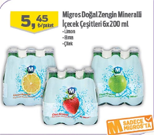 Migros Doğal Zengin Mineralli İçecek Çeşitleri 6x200 ml image