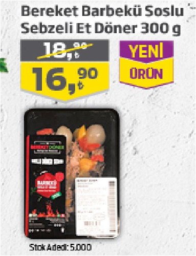 Bereket Barbekü Soslu Sebzeli Et Döner 300 g image