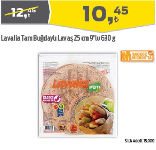 Lavalia Tam Buğdaylı Lavaş 25 cm 9'lu 630 g image