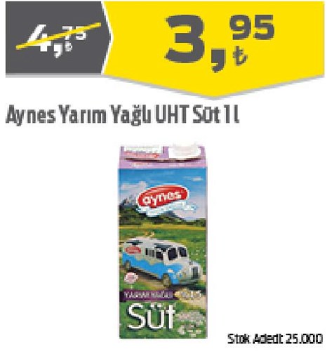 Aynes Yarım Yağlı Uht Süt 1 l image