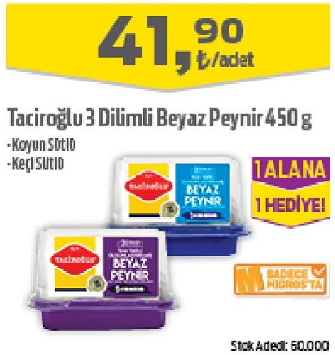 Taciroğlu 3 Dilimli Beyaz Peynir 450 g image