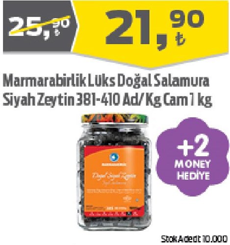 Marmarabirlik Lüks Doğal Salamura Siyah Zeytin 381-410 Ad/Kg Cam 1 kg image