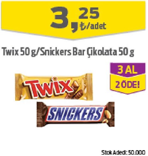 Twix 50 g/Snickers Bar Çikolata 50 g image