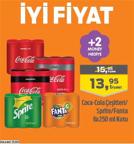 Coca Cola Çeşitleri/Fanta/Sprite Kutu 6x250 ml image