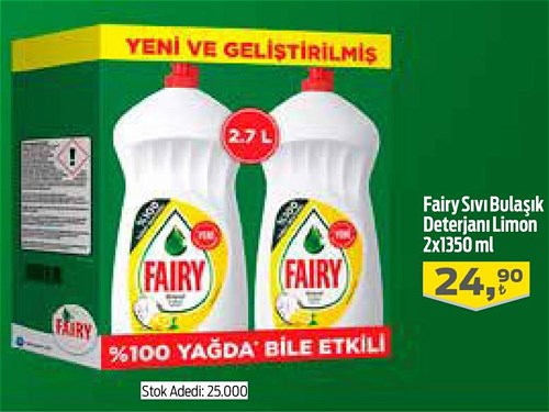 Fairy Sıvı Bulaşık Deterjanı Limon 2x1350 ml image