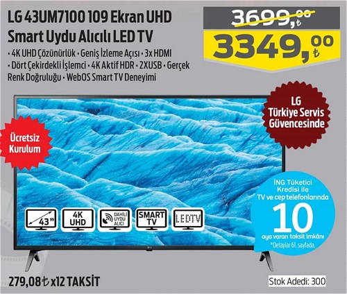 LG 43UM7100 109 Ekran UHD Smart Uydu Alıcılı LED Tv image