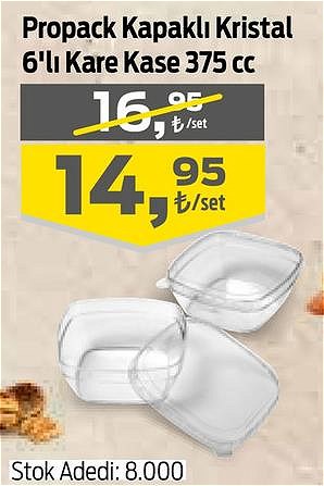 Propack Kapaklı Kristal 6'lı Kare Kase 375 cc image