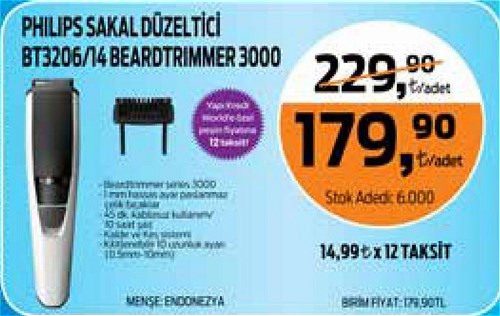 Philips Sakal Düzeltici BT3206/14 Beardtrimmer 3000 image