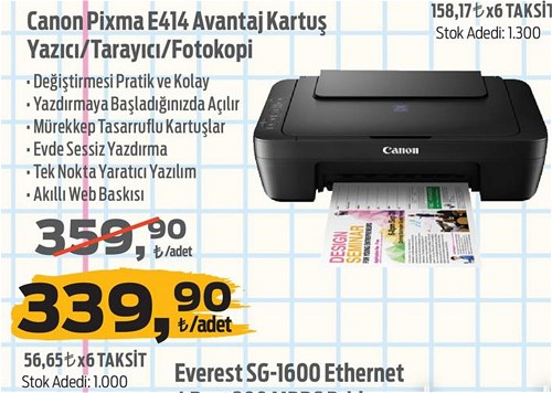 canon pixma e414 avant kartus yazici tarayici fotokopi indirimde market