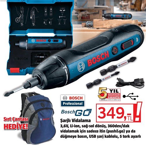 Bosch Go Şarjlı Vidalama 3.6V - Sırt Çantası Hediye image