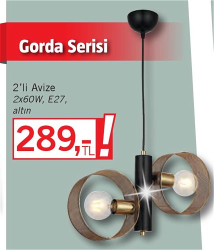 Lucea Gorda 2'li Avize 2x60 W Altın image