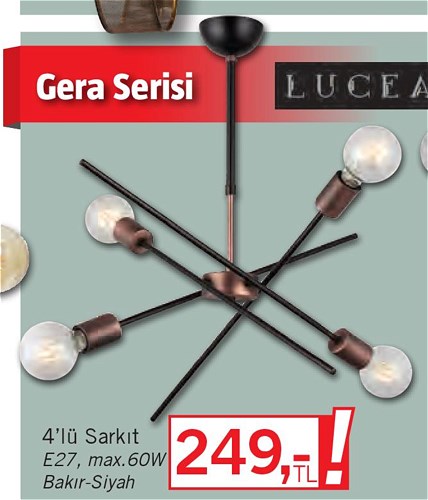 Lucea Gera 4'lü Sarkıt E27 Bakır-Siyah image