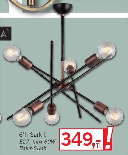 Lucea Gera 6'lı Sarkıt E27 Bakır-Siyah image