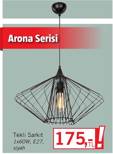 Arona Tekli Sarkıt 1x60 W E27 Siyah image