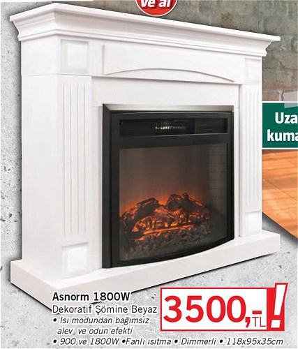 Asnorm 1800 W Dekoratif Şömine Beyaz image