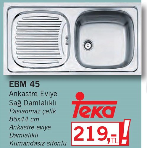 Teka EBM 45 Ankastre Eviye Sağ Damlalıklı 86x44 cm image