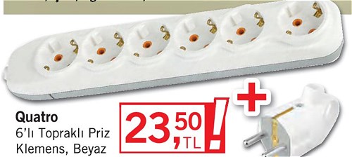 Quatro 6'lı Topraklı Priz Klemens, Beyaz image