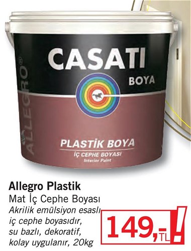 Casati Boya Allegro Plastik Mat İç Cephe Boyası 20kg image