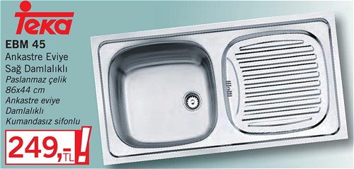 Teka EBM 45 Ankastre Eviye 86x44 cm Sağ Damlalıklı image