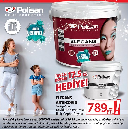 Polisan Elegans Anti-Covid İç Cephe Boyası 12,5 L - Tavan Boyası 17.5 Kg Hediye image