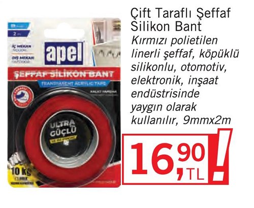 Apel Çift Taraflı Şeffaf Silikon Bant 9mmx2m image