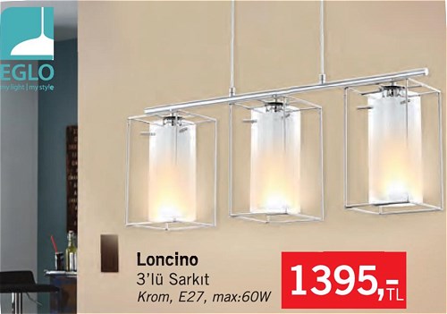 Eglo Loncino 3'lü Sarkıt  E27 max:60W Krom image