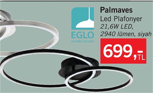 Eglo Palmaves Led Plafonyer 21,6W Led Siyah image