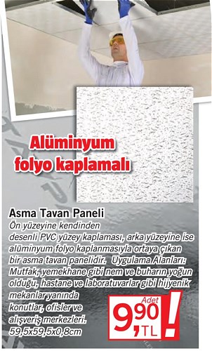 Alüminyum Folyo Kaplamalı Asma Tavan Paneli 59,5x59,5x0,8cm image