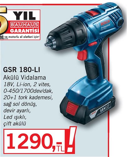 Bosch GSR 180-LI 1290 Akülü Vidalama 18V image