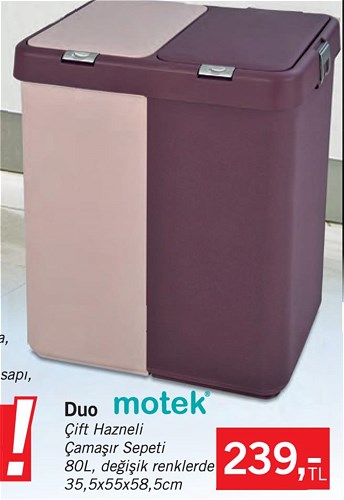 Motek Duo Çift Hazneli Çamaşır Sepeti 80L 35.5x55x58.5cm image