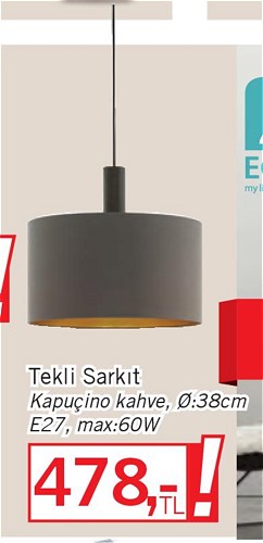 Eglo Concessa Serisi Tekli Sarkıt Kapuçino Kahve 60 W image