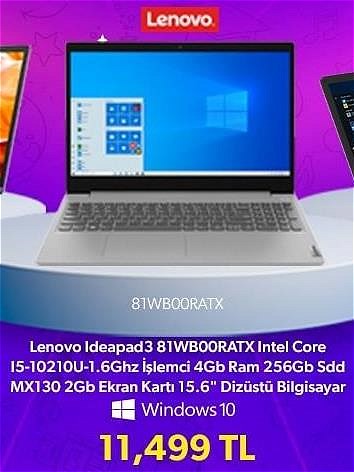 Lenovo IdeaPad3 81WB00RATX Intel Core i5-10210U 4/256 GB MX130 2 GB Ekran Kartı  image