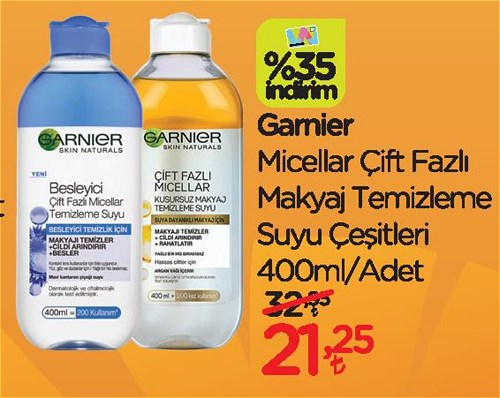 Garnier Micellar Çift Fazlı Makyaj Temizleme Suyu Çeşitleri 400 ml image