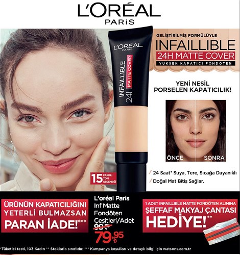 Loreal Paris Inf Matte Fondöten Çeşitleri/Adet+Şeffaf Makyaj Çantası Hediye image