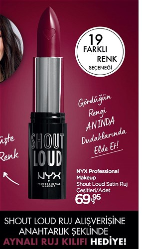 NYX Professional Makeup Shout Loud Satin Ruj Çeşitleri/Adet+Anahtarlık Şeklinde  image