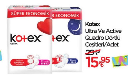 Kotex Ultra ve Active Quadro Dörtlü Çeşitleri/Adet image