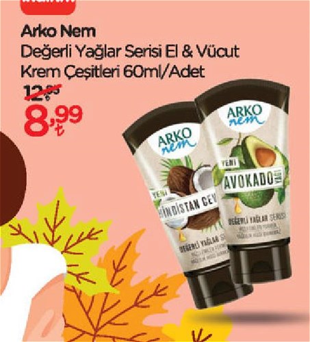Arko Nem Değerli Yağlar Serisi El&Vücut Krem Çeşitleri 60 ml image