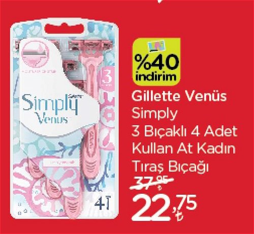 Gillette Venüs Simply 3 Bıçaklı 4 Adet Kullan At Kadın Tıraş Bıçağı image