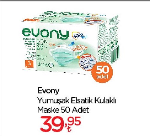 Evony Yumuşak Elastik Kulaklı Maske 50 Adet image