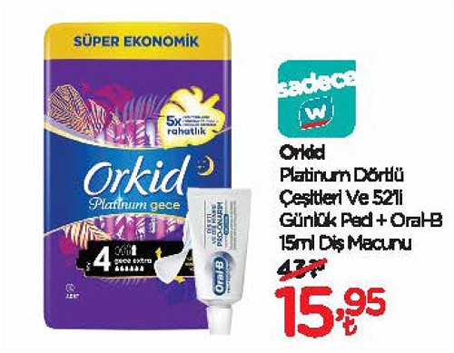 Orkid Platinum Dörtlü Çeşitleri ve 52'li Günlük Ped+Oral-B 15 ml Diş Macunu image