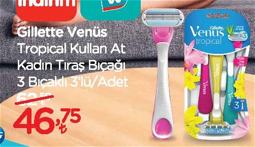 Gillette Venüs Tropical Kullan At Kadın Tıraş Bıçağı 3 Bıçaklı 3'lü image